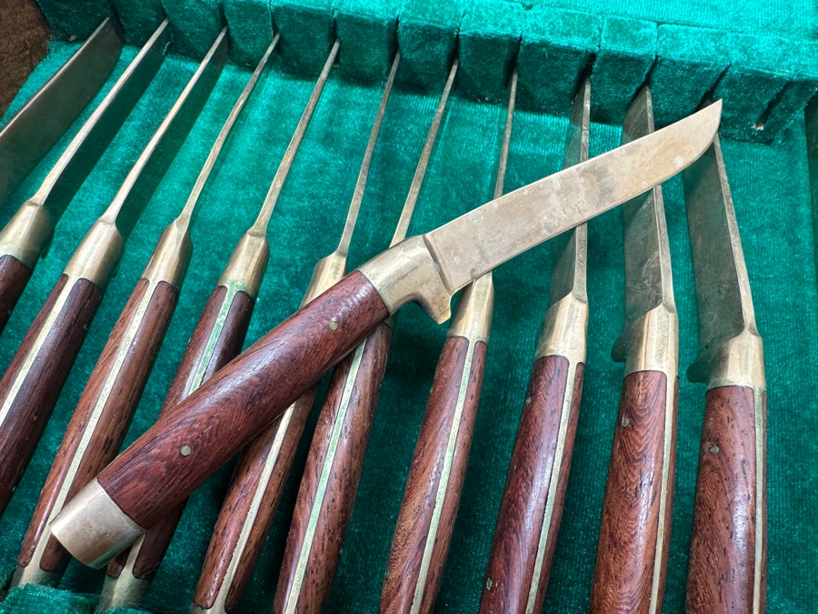 Mid Century Cased Jewels by Charles Bronze Flatware Set with Rosewood Handles, Bangkok Thailand [Photo 16]