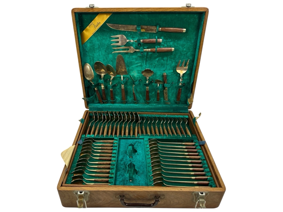Mid Century Cased Jewels by Charles Bronze Flatware Set with Rosewood Handles, Bangkok Thailand [Photo 2]