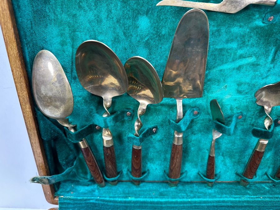Mid Century Cased Jewels by Charles Bronze Flatware Set with Rosewood Handles, Bangkok Thailand [Photo 5]