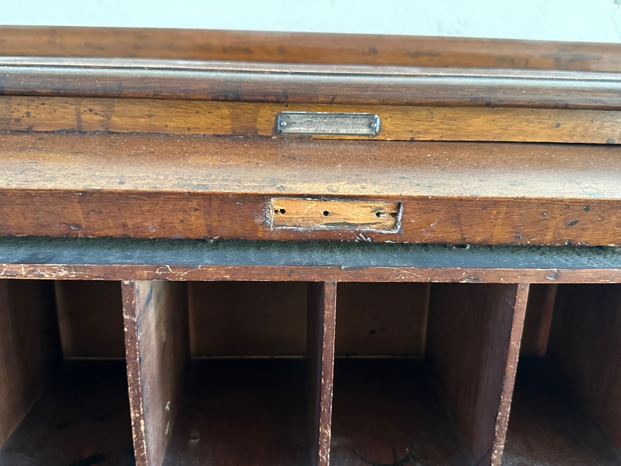 Antique 1892 Rolltop Desk With Engraved Plaque 'Presented To MD J. G. Thompson On His Resignation Of The Head Mastership Of St. George's Schools Birmingham England October 1892' 54W X 26D X 44H [Photo 7]
