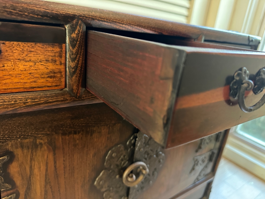 Pair Of Stunning Antique Korean Chests With Hand Wrought Metal Ornamentation 22W X 14D X 21.5H [Photo 14]