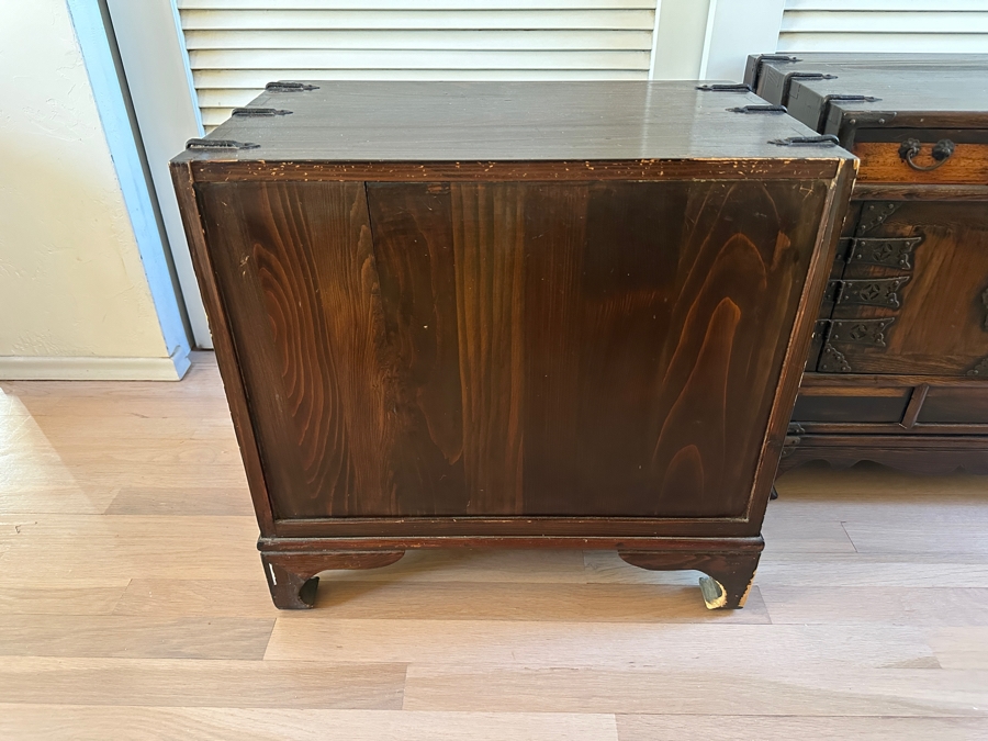 Pair Of Stunning Antique Korean Chests With Hand Wrought Metal Ornamentation 22W X 14D X 21.5H [Photo 10]