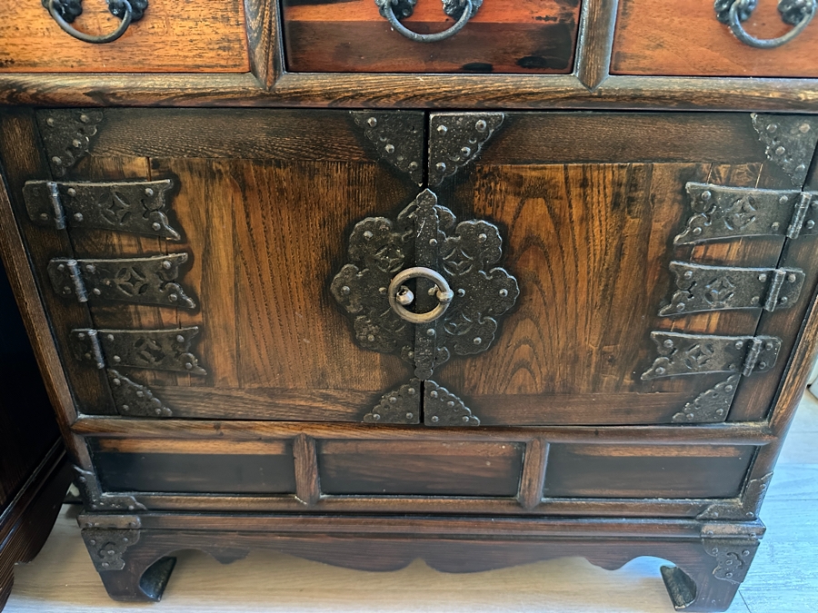 Pair Of Stunning Antique Korean Chests With Hand Wrought Metal Ornamentation 22W X 14D X 21.5H [Photo 11]
