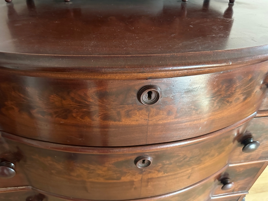 Antique Mahogany Bow Front 4-Drawer Chest Of Drawers Dresser 41W X 22D X 29H With Antique Mahogany Bow Front Swinging Shaving/Toilet Mirror 26W X 8D X 28H [Photo 9]