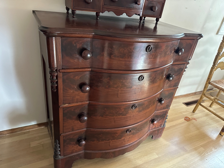 Antique Mahogany Bow Front 4-Drawer Chest Of Drawers Dresser 41W X 22D X 29H With Antique Mahogany Bow Front Swinging Shaving/Toilet Mirror 26W X 8D X 28H [Photo 11]