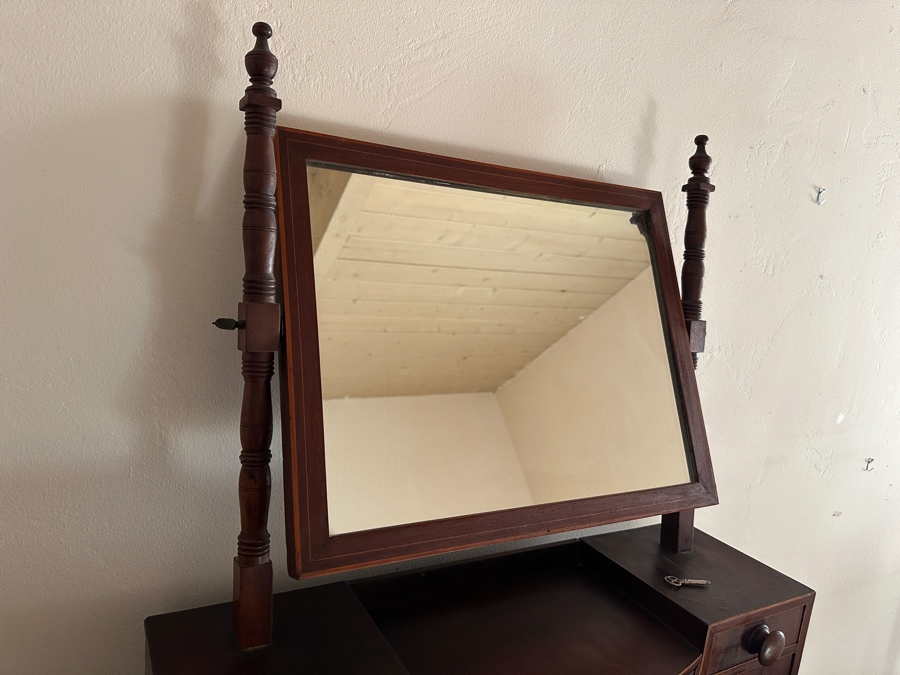 Antique Mahogany Bow Front 4-Drawer Chest Of Drawers Dresser 41W X 22D X 29H With Antique Mahogany Bow Front Swinging Shaving/Toilet Mirror 26W X 8D X 28H [Photo 8]