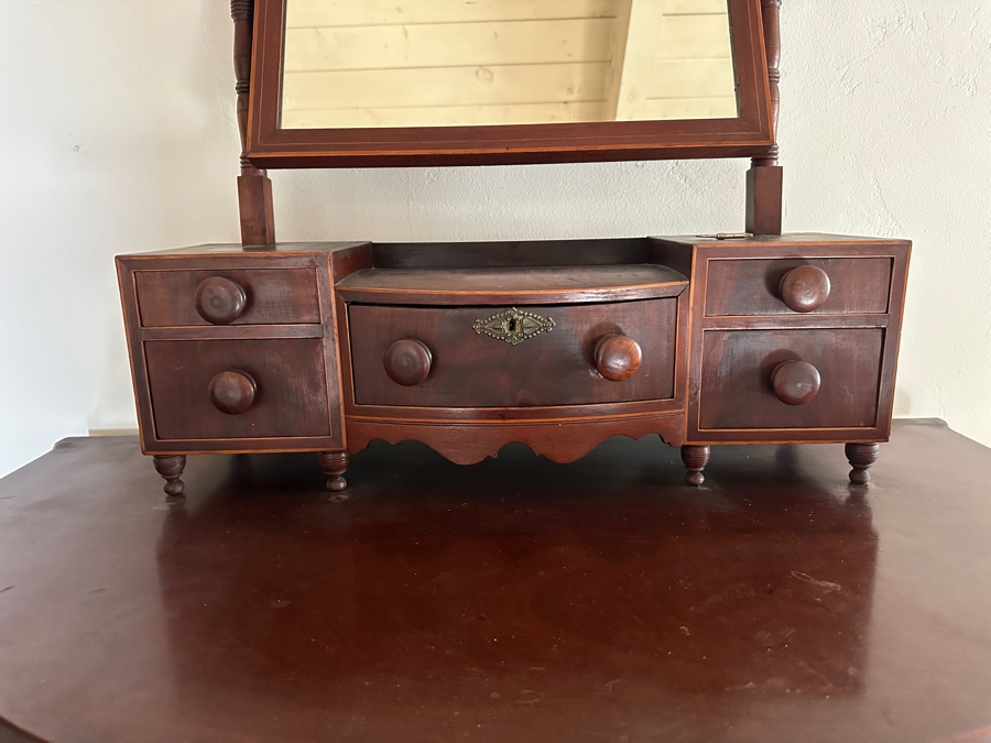 Antique Mahogany Bow Front 4-Drawer Chest Of Drawers Dresser 41W X 22D X 29H With Antique Mahogany Bow Front Swinging Shaving/Toilet Mirror 26W X 8D X 28H [Photo 6]