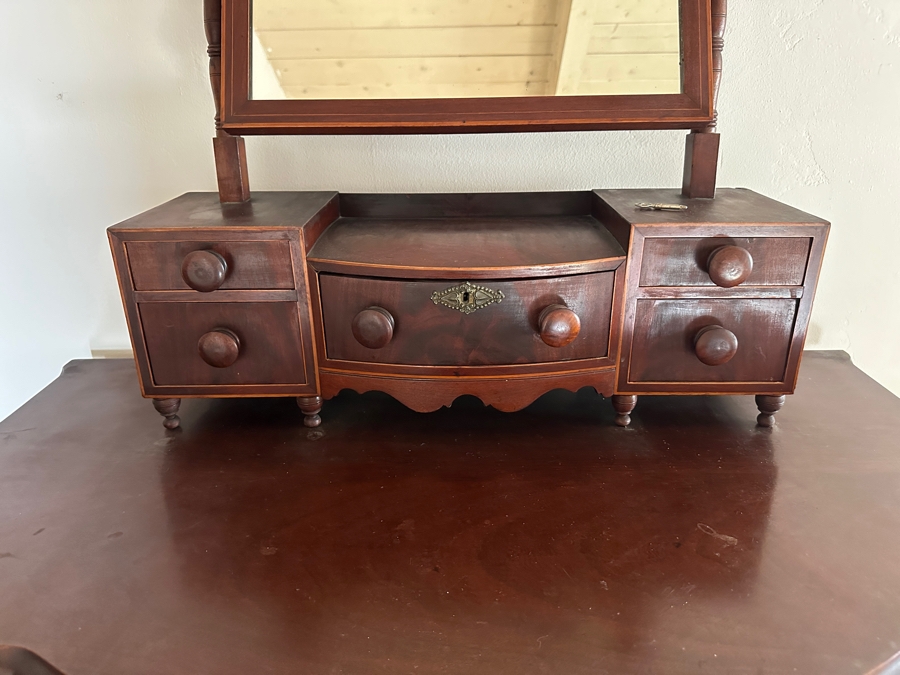 Antique Mahogany Bow Front 4-Drawer Chest Of Drawers Dresser 41W X 22D X 29H With Antique Mahogany Bow Front Swinging Shaving/Toilet Mirror 26W X 8D X 28H [Photo 7]
