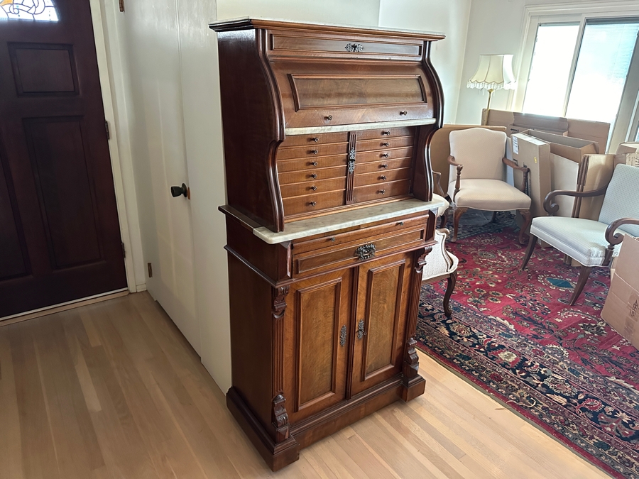 Impressive Antique Victorian Walnut And Marble Dental Collector's Cabinet 32W X 15.5D X 63H Estimate $3,000-$5,000 [Photo 5]