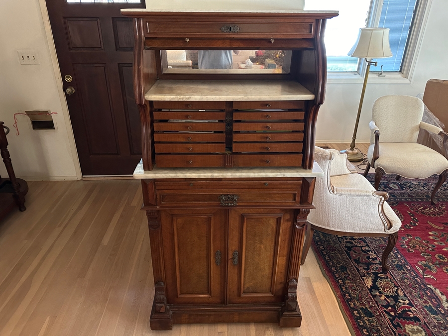 Impressive Antique Victorian Walnut And Marble Dental Collector's Cabinet 32W X 15.5D X 63H Estimate $3,000-$5,000 [Photo 10]