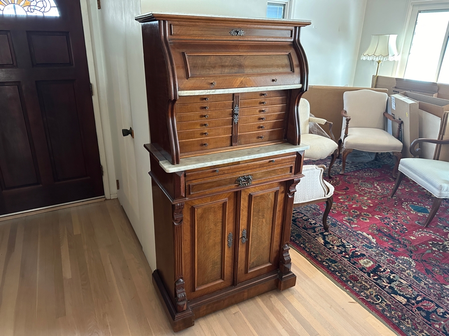 Impressive Antique Victorian Walnut And Marble Dental Collector's Cabinet 32W X 15.5D X 63H Estimate $3,000-$5,000 [Photo 6]