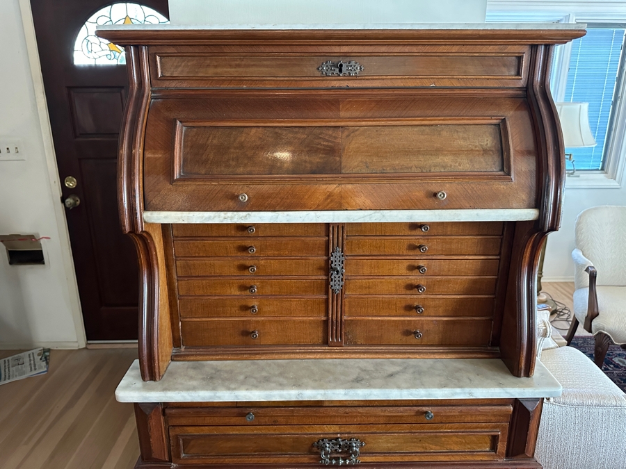 Impressive Antique Victorian Walnut And Marble Dental Collector's Cabinet 32W X 15.5D X 63H Estimate $3,000-$5,000 [Photo 8]