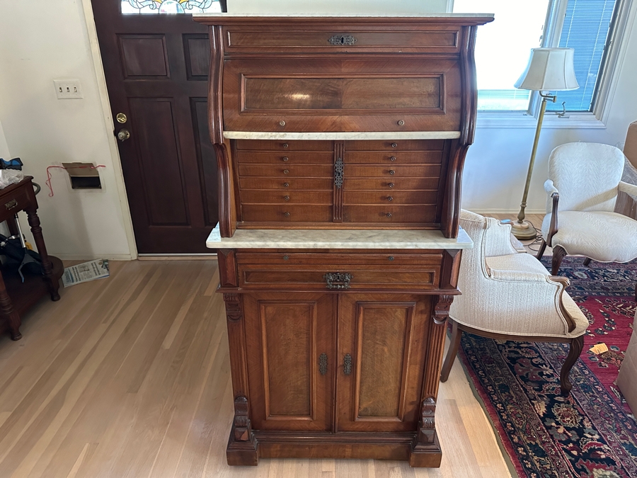 Impressive Antique Victorian Walnut And Marble Dental Collector's Cabinet 32W X 15.5D X 63H Estimate $3,000-$5,000 [Photo 2]