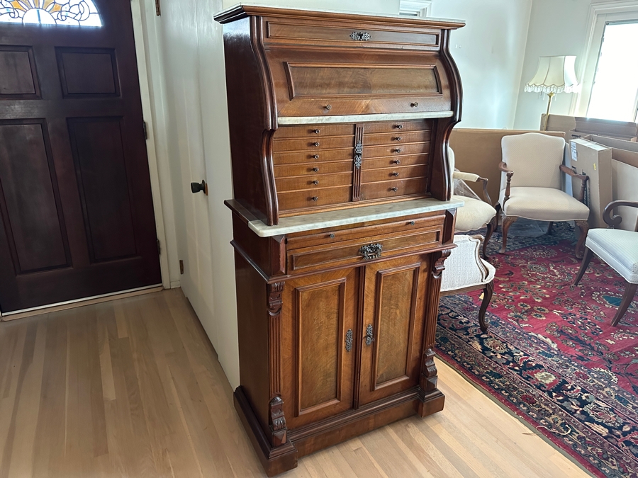 Impressive Antique Victorian Walnut And Marble Dental Collector's Cabinet 32W X 15.5D X 63H Estimate $3,000-$5,000 [Photo 4]