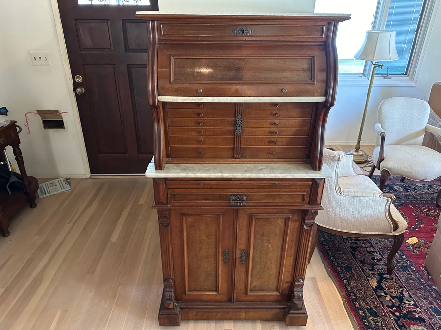 Impressive Antique Victorian Walnut And Marble Dental Collector's Cabinet 32W X 15.5D X 63H Estimate $3,000-$5,000 [Photo 3]