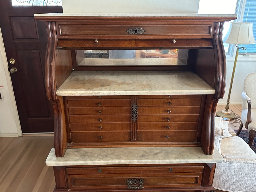 Impressive Antique Victorian Walnut And Marble Dental Collector's Cabinet 32W X 15.5D X 63H Estimate $3,000-$5,000 [Photo 9]
