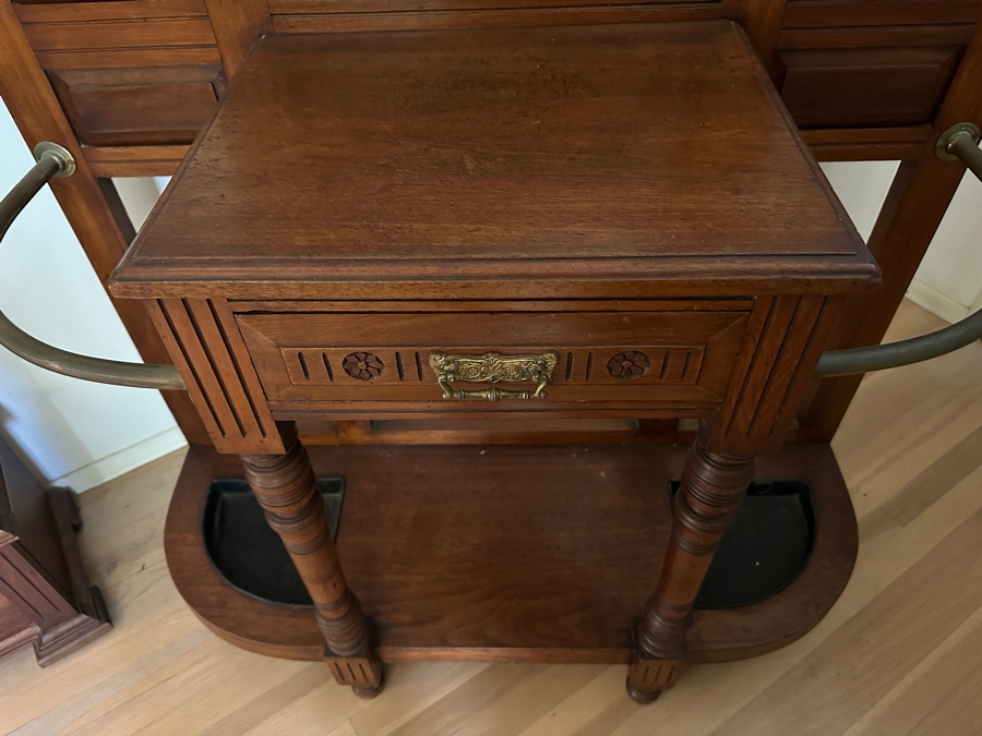 Antique Hall Tree with Minton Tiles and Umbrella Stand 41.5W x 93'H [Photo 10]