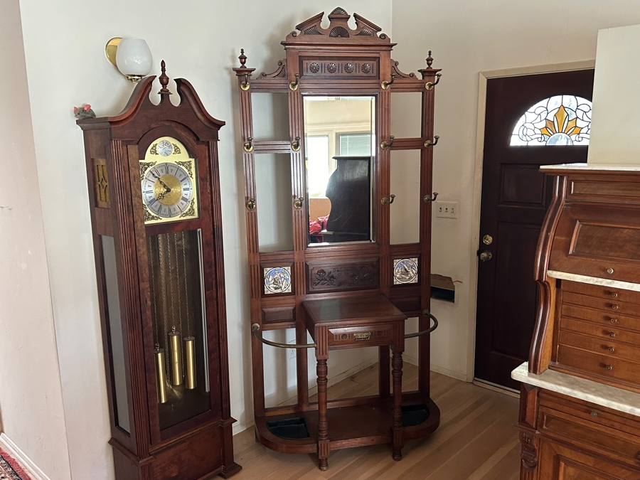 Antique Hall Tree with Minton Tiles and Umbrella Stand 41.5W x 93'H [Photo 3]