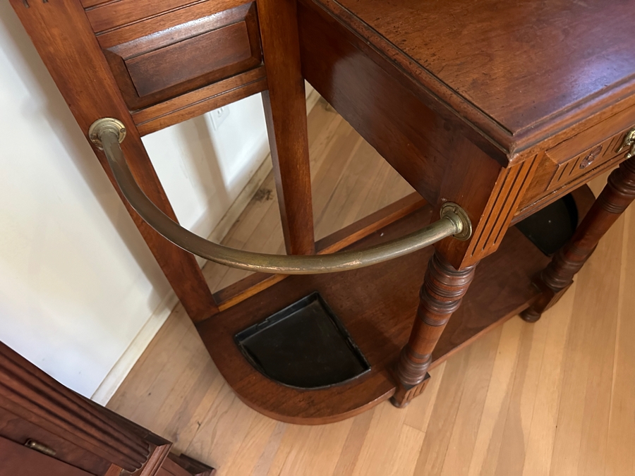 Antique Hall Tree with Minton Tiles and Umbrella Stand 41.5W x 93'H [Photo 13]