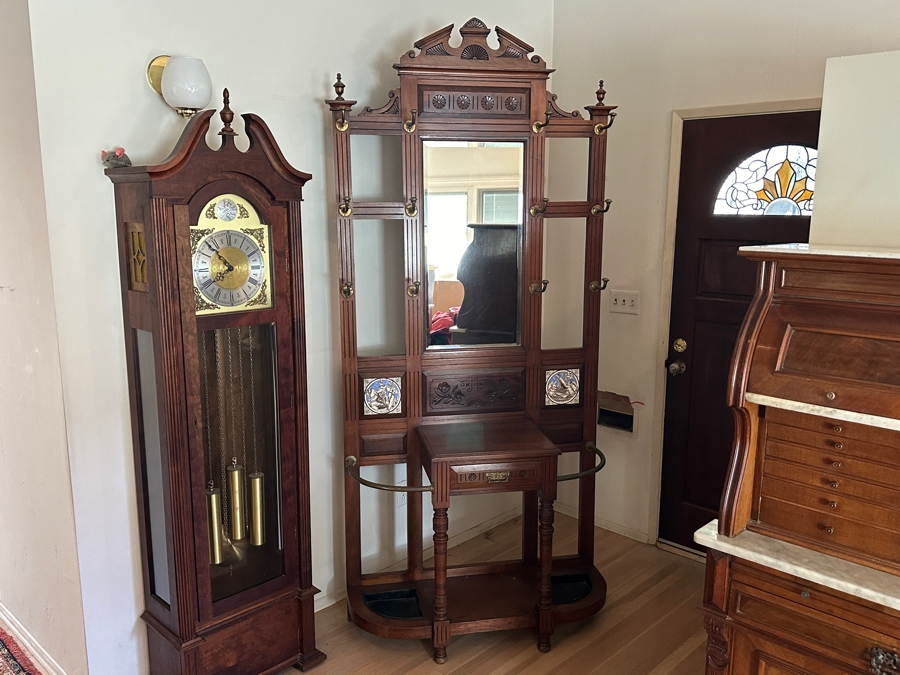 Antique Hall Tree with Minton Tiles and Umbrella Stand 41.5W x 93'H [Photo 4]
