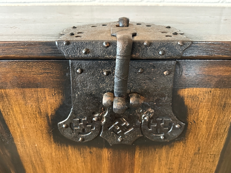 Stunning Antique Korean Wooden With Wrought Metal Ornamentation Bandaji Blanket Chest 40'W x 13.5'D x 40'H [Photo 14]