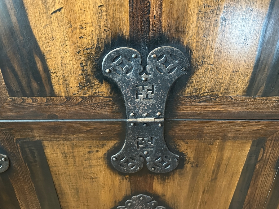 Stunning Antique Korean Wooden With Wrought Metal Ornamentation Bandaji Blanket Chest 40'W x 13.5'D x 40'H [Photo 13]