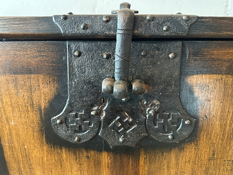 Stunning Antique Korean Wooden With Wrought Metal Ornamentation Bandaji Blanket Chest 40'W x 13.5'D x 40'H [Photo 15]