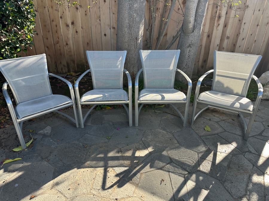 (4) Vintage Brown Jordan Aluminum Frame Chairs with Mesh Seats [Photo 3]