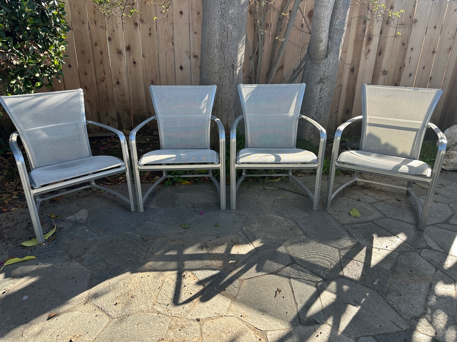 (4) Vintage Brown Jordan Aluminum Frame Chairs with Mesh Seats [Photo 2]