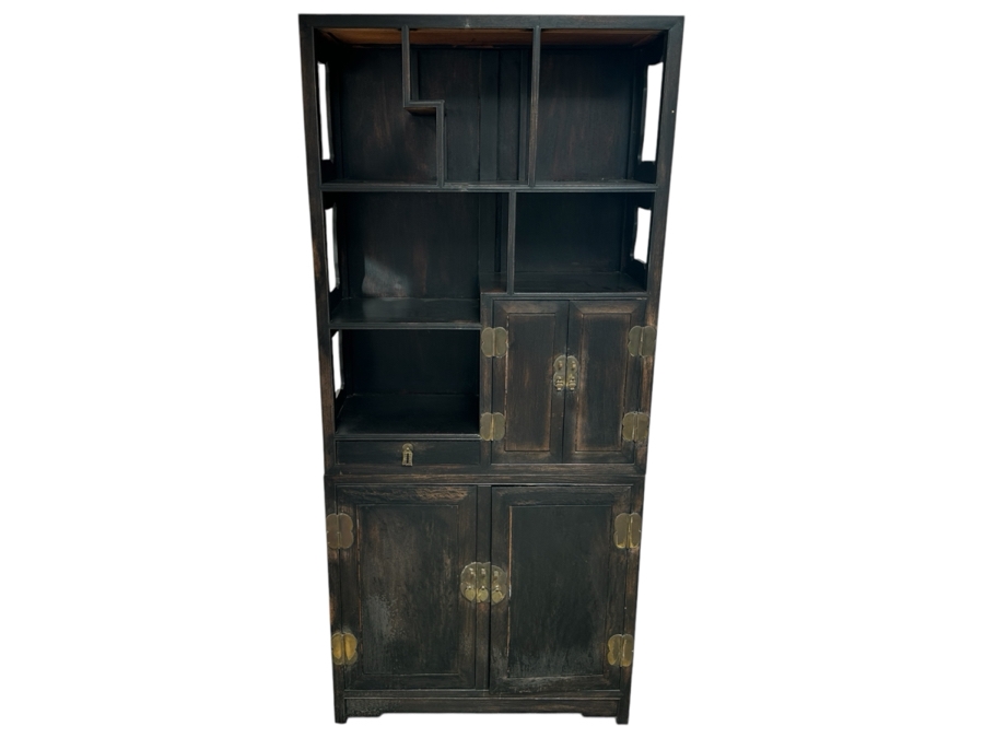 Vintage Chinese Stained Wooden Etagere Bookcase Cabinet 32.5W X 13.75D X 71.75H [Photo 1]