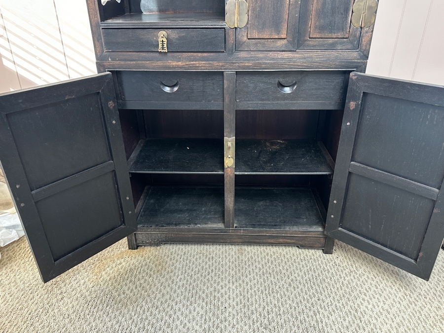 Vintage Chinese Stained Wooden Etagere Bookcase Cabinet 32.5W X 13.75D X 71.75H [Photo 9]