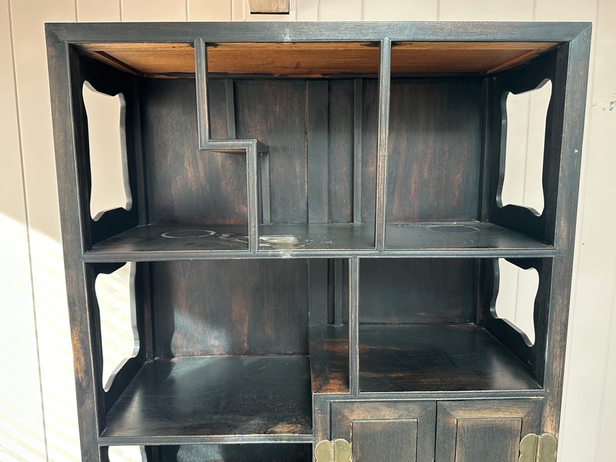 Vintage Chinese Stained Wooden Etagere Bookcase Cabinet 32.5W X 13.75D X 71.75H [Photo 2]