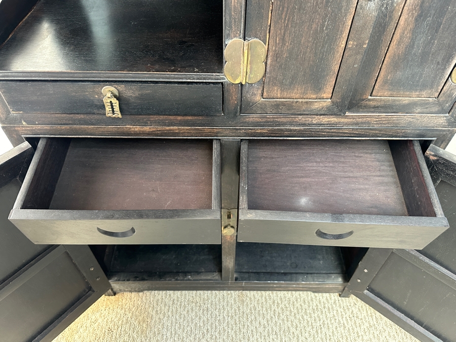 Vintage Chinese Stained Wooden Etagere Bookcase Cabinet 32.5W X 13.75D X 71.75H [Photo 10]