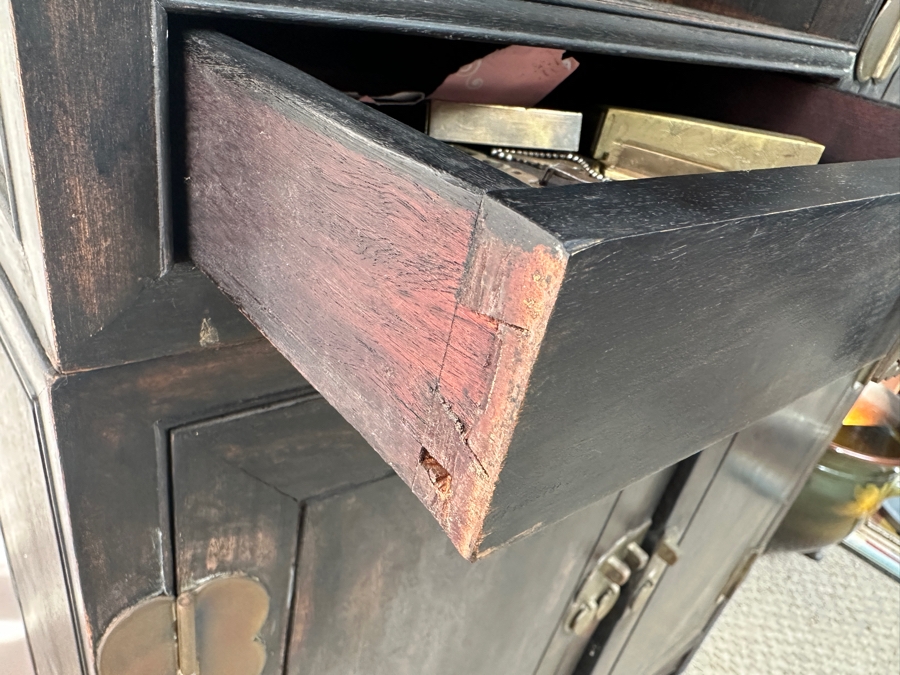 Vintage Chinese Stained Wooden Etagere Bookcase Cabinet 32.5W X 13.75D X 71.75H [Photo 5]