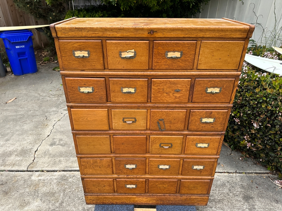 Antique Tiger Oak Library Card Catalog Cabinet 39'W x 16'D x 54.5'H [Photo 3]