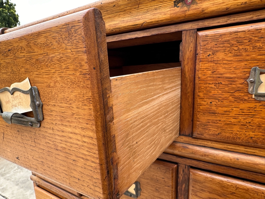 Antique Tiger Oak Library Card Catalog Cabinet 39'W x 16'D x 54.5'H [Photo 9]