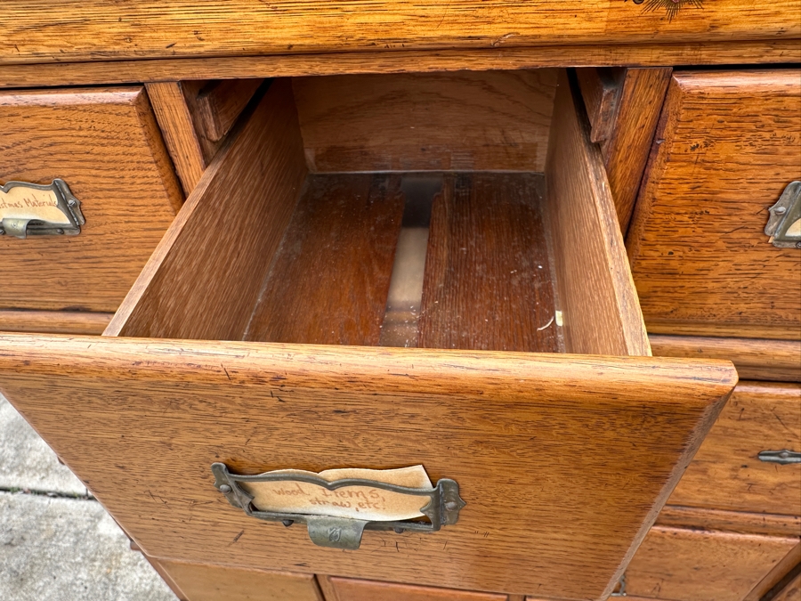 Antique Tiger Oak Library Card Catalog Cabinet 39'W x 16'D x 54.5'H [Photo 8]