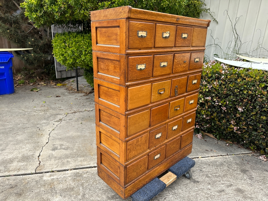 Antique Tiger Oak Library Card Catalog Cabinet 39'W x 16'D x 54.5'H [Photo 2]