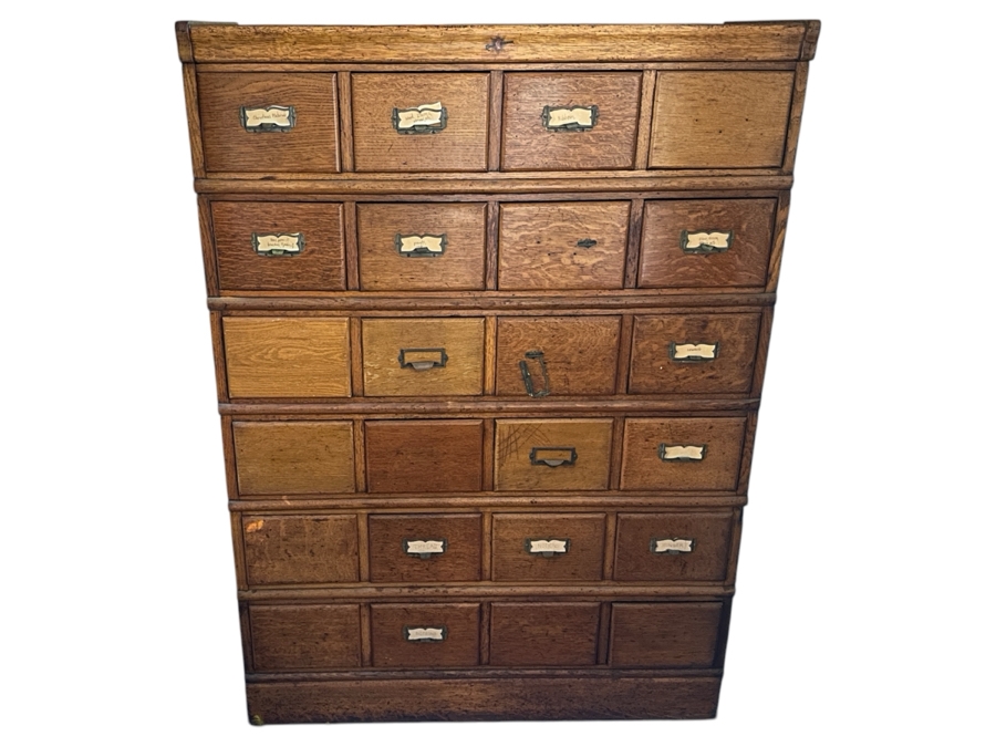 Antique Tiger Oak Library Card Catalog Cabinet 39'W x 16'D x 54.5'H [Photo 10]