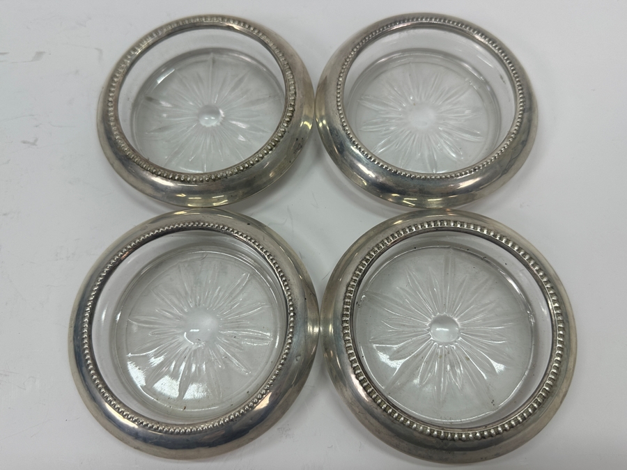 Set of (4) Vintage Frank M. Whiting & Co Sterling Silver and Glass Sunburst Coasters [Photo 2]