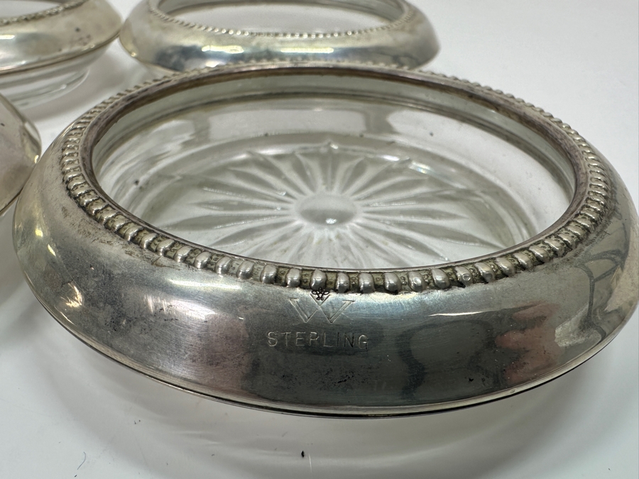 Set of (4) Vintage Frank M. Whiting & Co Sterling Silver and Glass Sunburst Coasters [Photo 3]