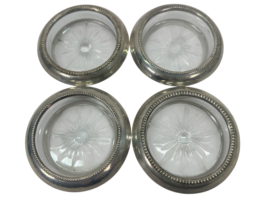 Set of (4) Vintage Frank M. Whiting & Co Sterling Silver and Glass Sunburst Coasters [Photo 1]