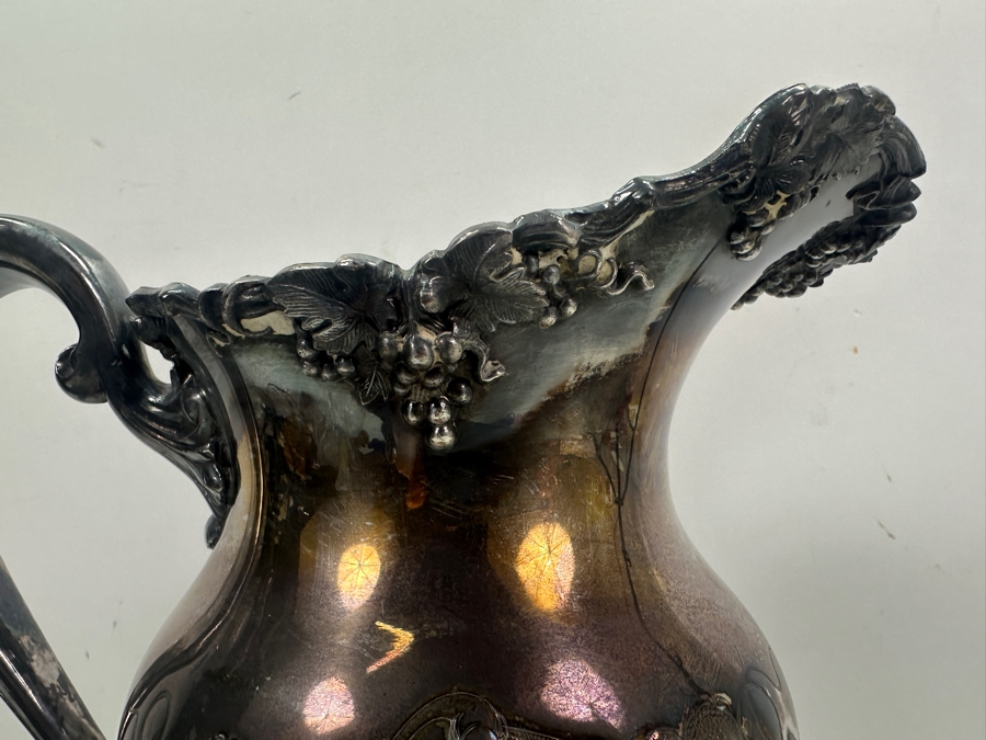 Antique Silverplate Hand Chased Grapes and Vines Water Pitcher (11'H), Creamer and Sugar Bowl [Photo 5]