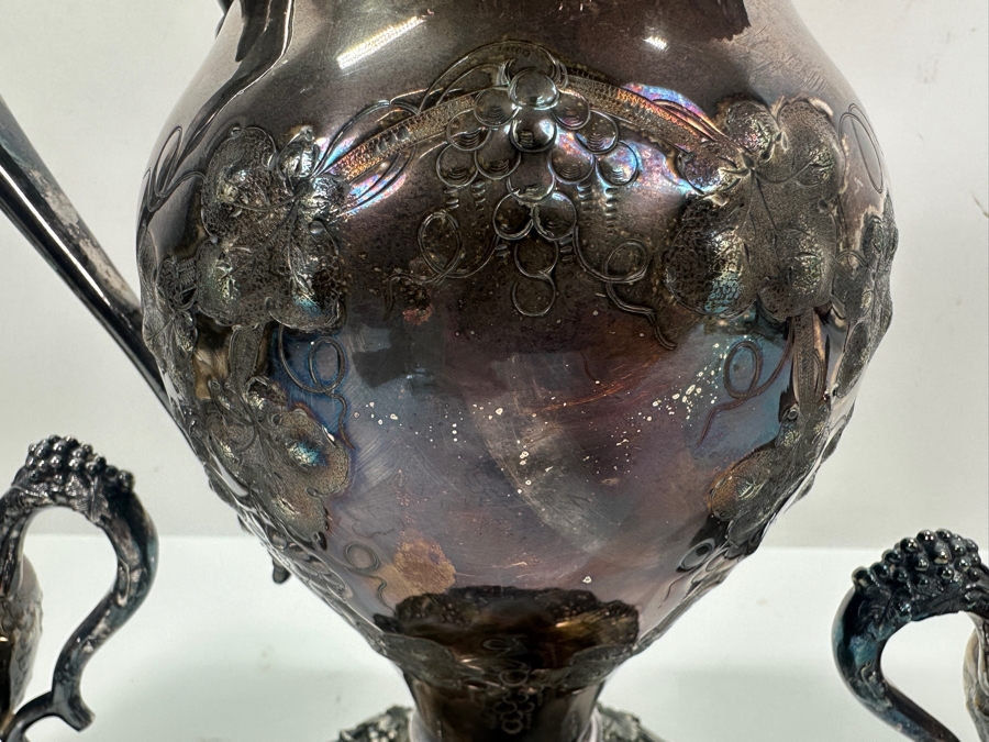 Antique Silverplate Hand Chased Grapes and Vines Water Pitcher (11'H), Creamer and Sugar Bowl [Photo 4]