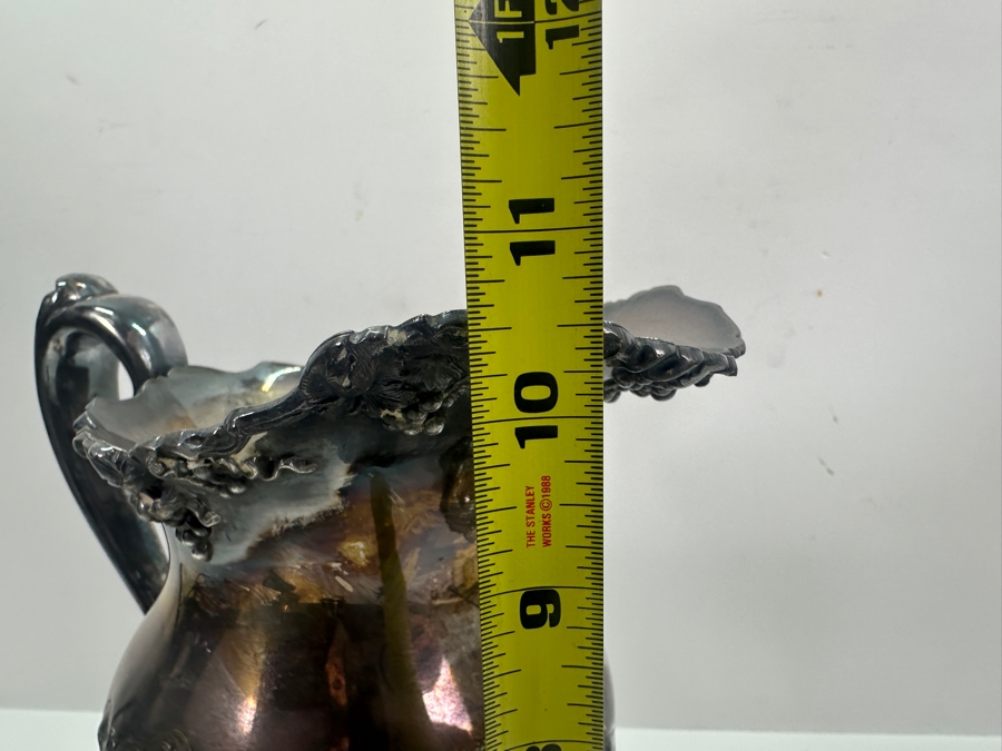 Antique Silverplate Hand Chased Grapes and Vines Water Pitcher (11'H), Creamer and Sugar Bowl [Photo 10]