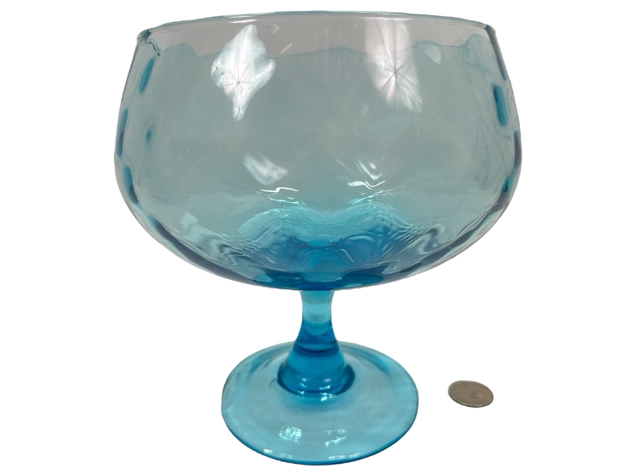 Vintage Empoli Blue Glass Pedestal Bowl 7'H