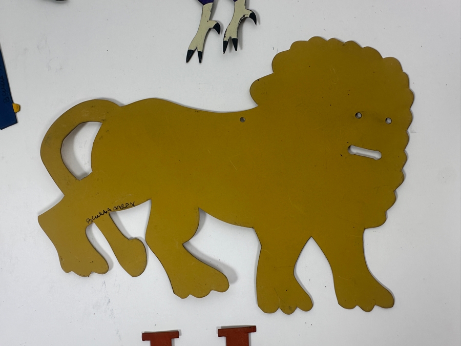 Vintage Artist Signed Hand Painted Folk Art Metal Figures, Animals, House [Photo 7]