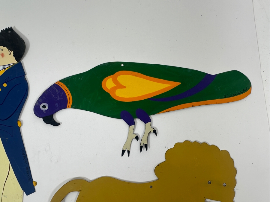 Vintage Artist Signed Hand Painted Folk Art Metal Figures, Animals, House [Photo 8]