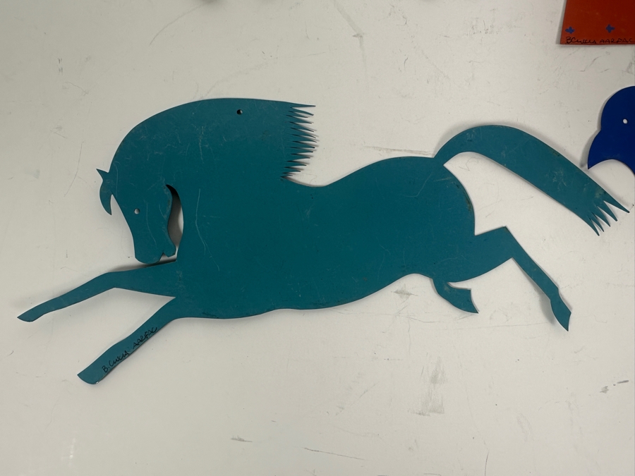 Vintage Artist Signed Hand Painted Folk Art Metal Figures, Animals, House [Photo 4]