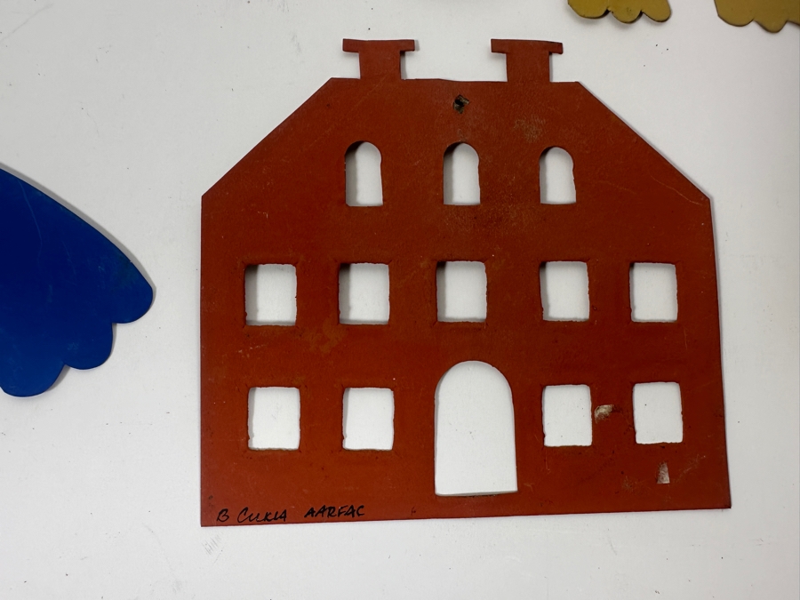 Vintage Artist Signed Hand Painted Folk Art Metal Figures, Animals, House [Photo 5]